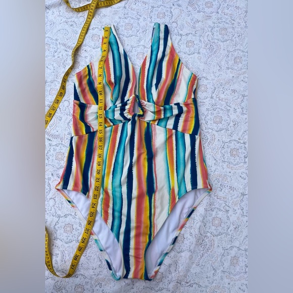 Adore Me Blue and Orange One Piece Swimsuit with Plunging V-Neck - Picture 1 of 9